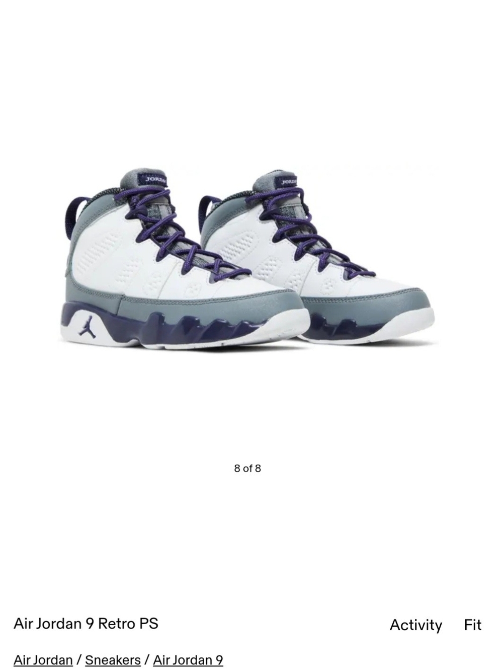 Jordan Kids 9 Retro PS Sneakers - White, Gray & Purple